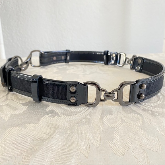 Black patent leather gunmetal buckle belt main image 5